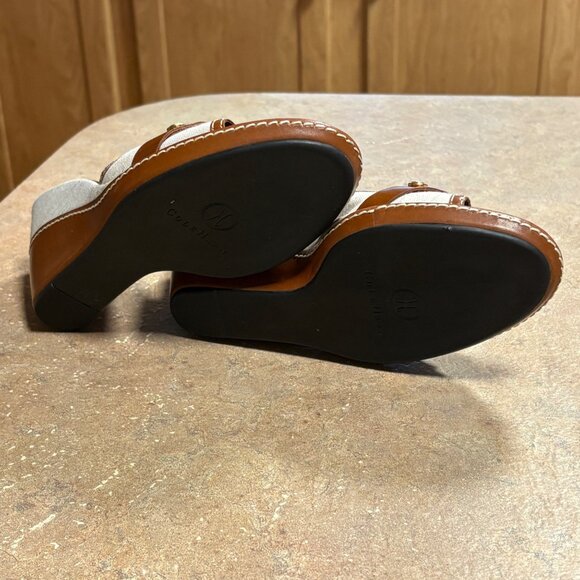 Worn 1X Cole Haan Kina Wedge Sandals Natural Linen Gold Accent Slides Size 8 B - Picture 8 of 16